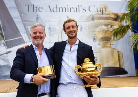 Peter Harrison (Jolt 3) & Pierre Casiraghi (Jolt 6) celebrate Yacht Club de Monaco's historic victory in the 2025 Admiral's Cup