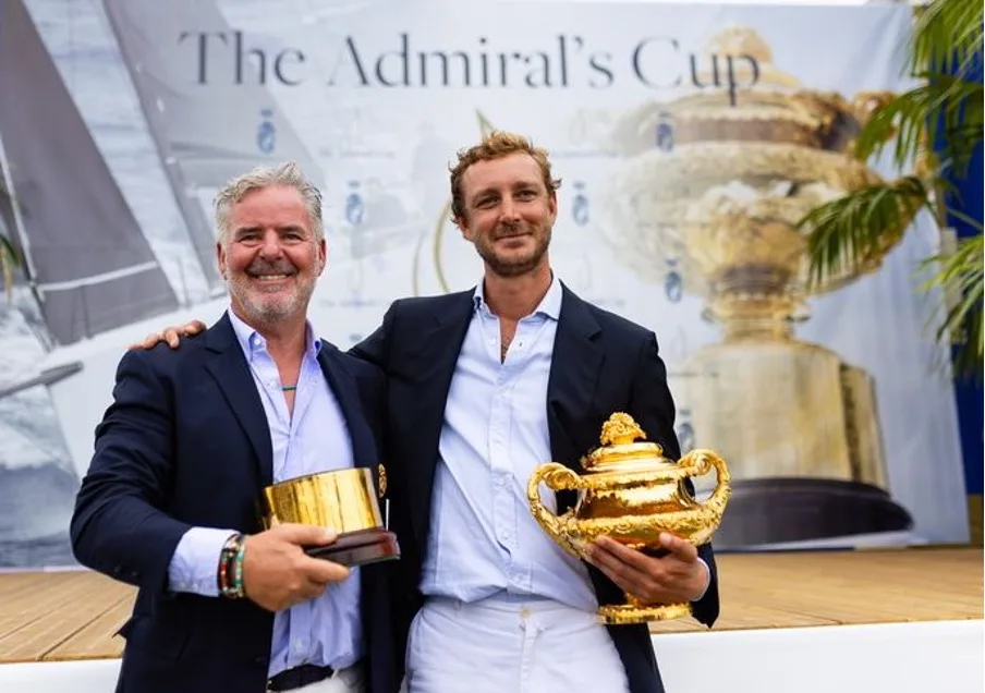 Peter Harrison (Jolt 3) & Pierre Casiraghi (Jolt 6) celebrate Yacht Club de Monaco's historic victory in the 2025 Admiral's Cup