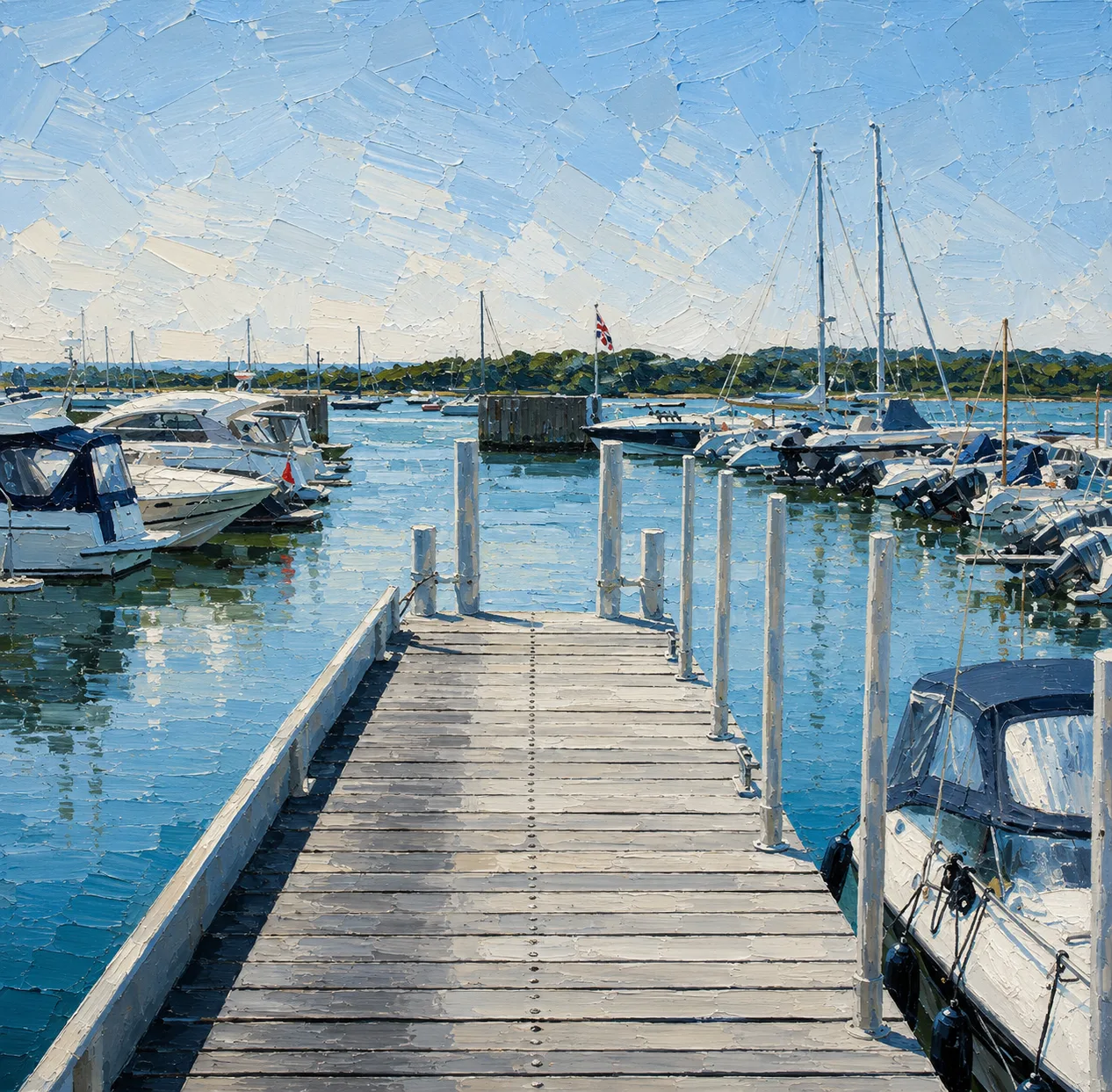 Illustration looking along a marina pontoon at Lake Yard