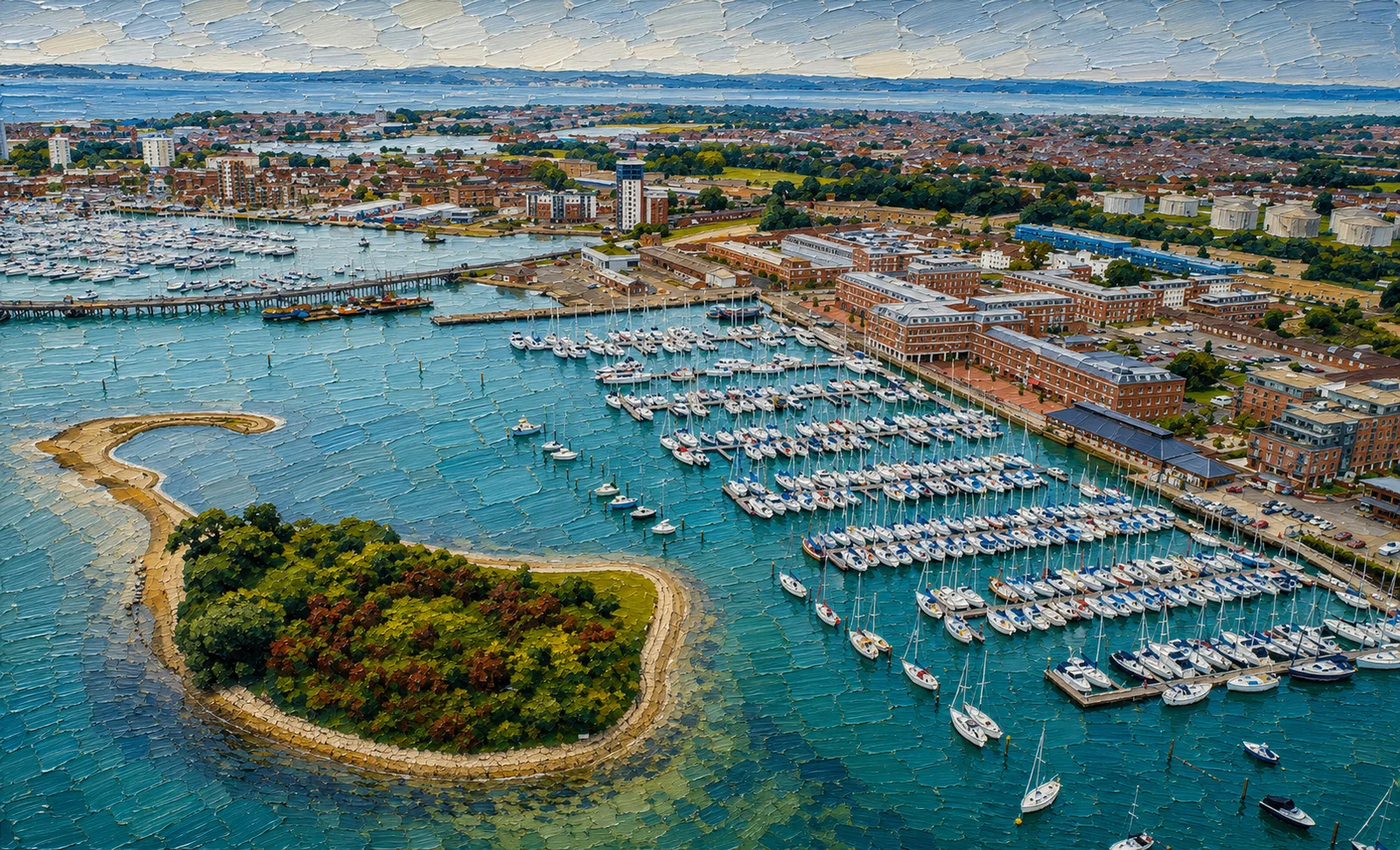 Aerial view of Royal Clarence Marina and Portsmouth Harbour