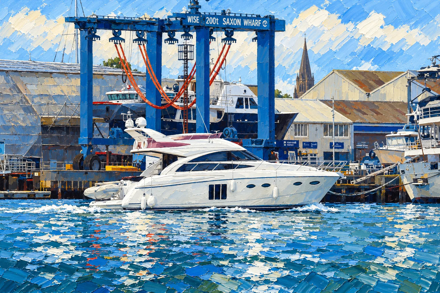Saxon Wharf boatyard and pontoons on the River Itchen, Southampton