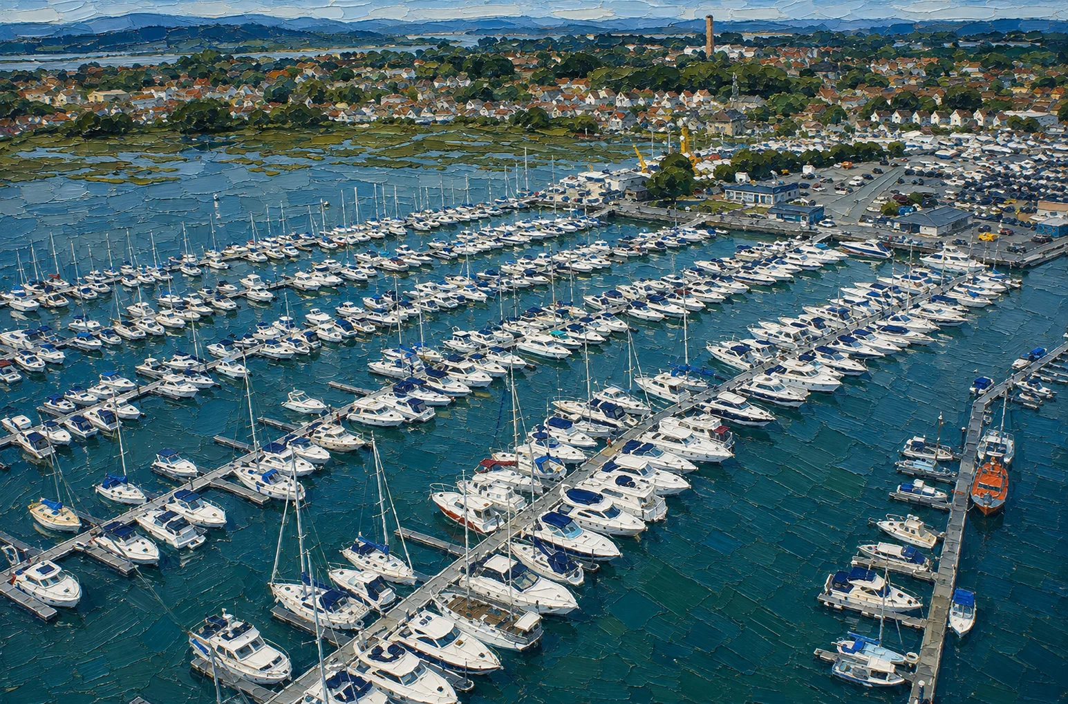 Aerial illustration of Cobb's Quay Marina and its pontoons