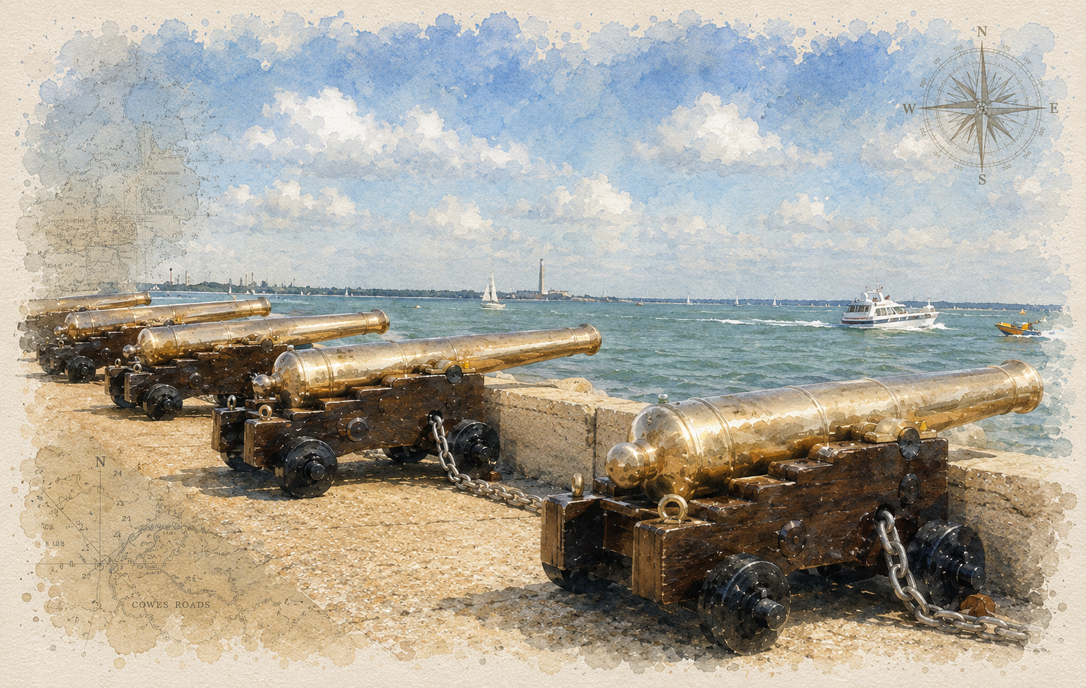 Royal Yacht Squadron starting cannons overlooking the Solent.