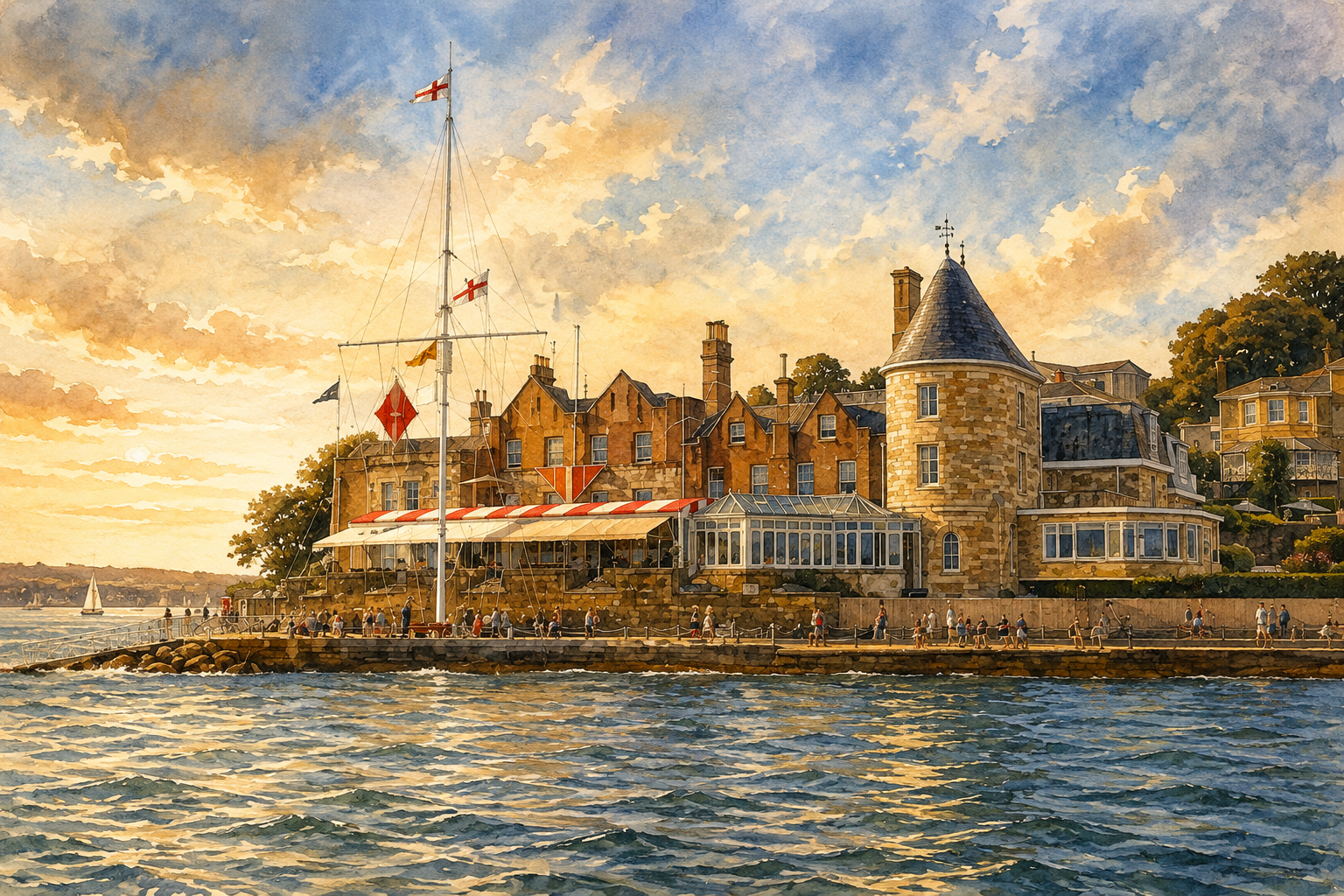 The Royal Yacht Squadron waterfront viewed from the Solent.