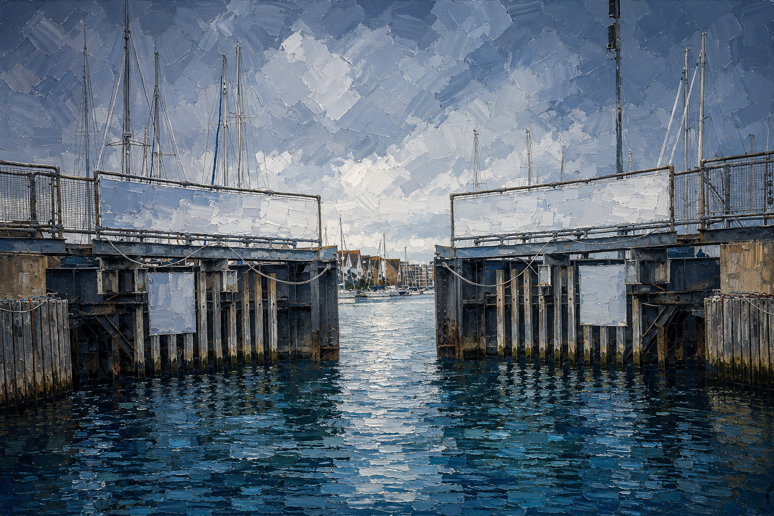 Painterly view through the lock gates at Port Solent Marina.