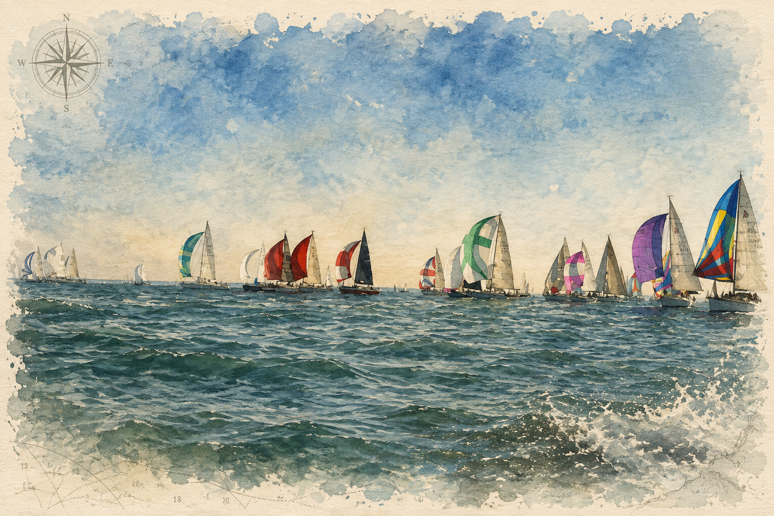 Watercolour-style sailing scene used for the Universal Marina Guide.