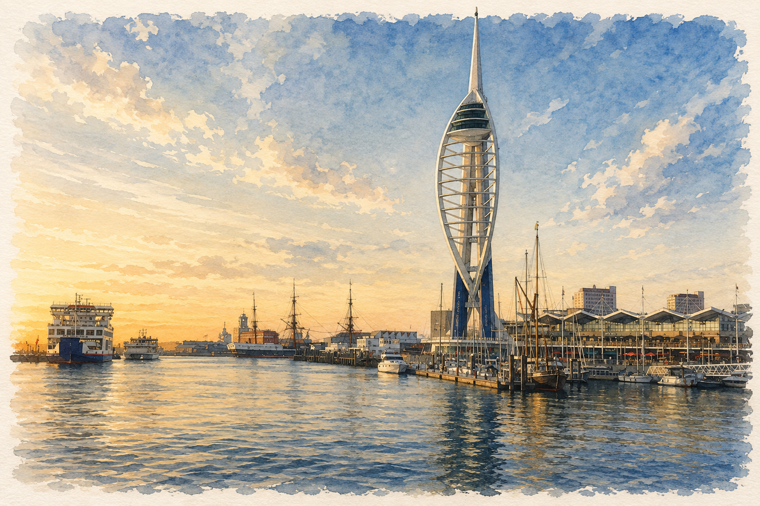 Portsmouth Harbour and the Spinnaker Tower viewed across the water.