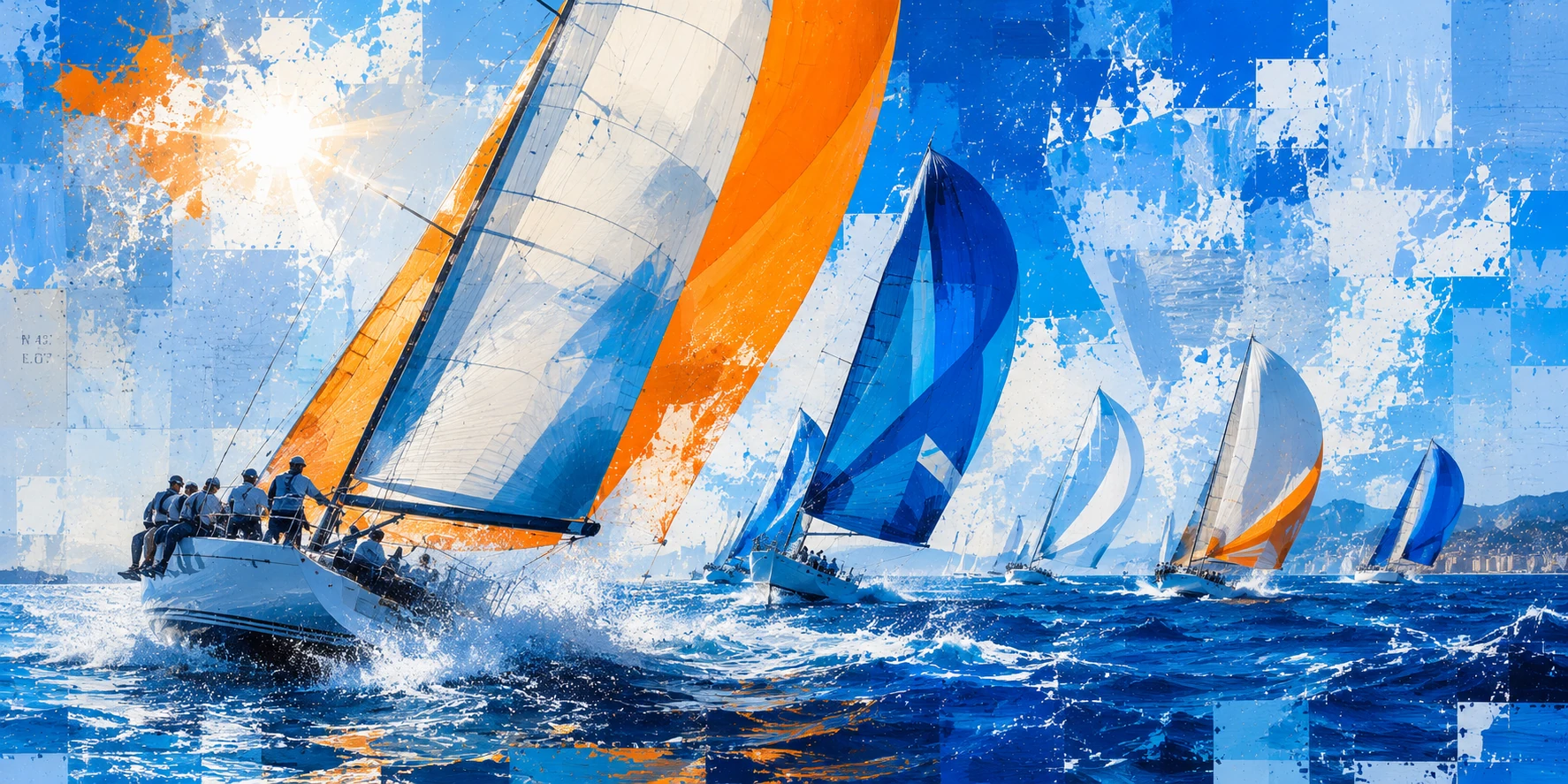 Old Sea Dogs races section artwork with yachts racing under spinnakers