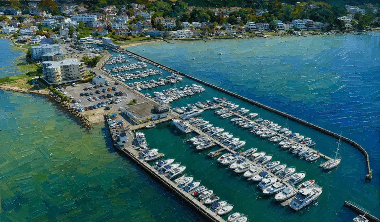 Aerial illustration of Salterns Marina beside Poole Harbour