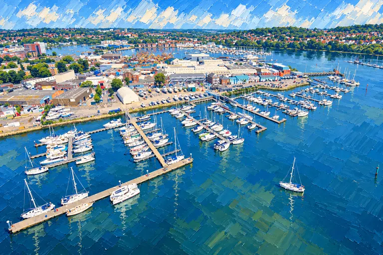 Shamrock Quay marina pontoons on the River Itchen, Southampton