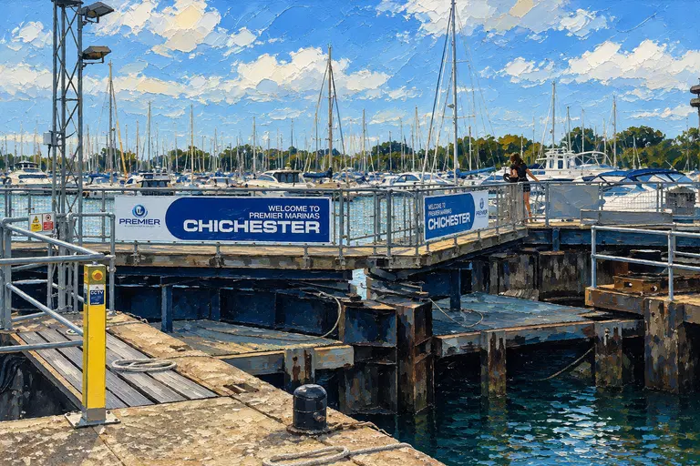 Chichester Marina entrance and pontoons in Chichester Harbour