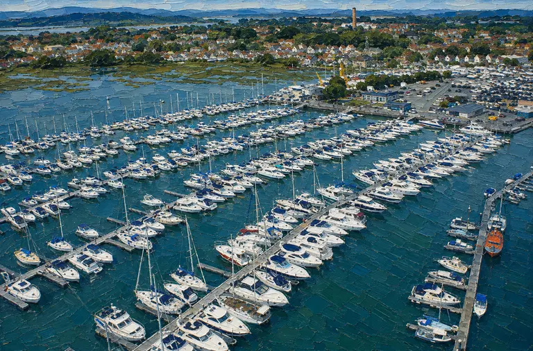 Aerial illustration of Cobb's Quay Marina and its pontoons